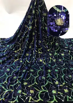 

2020 Velvet Lace Fabric for Dresses Latest Nigerian French Tulle Lace with Sequin High Quality African Sequins Lace Fabric