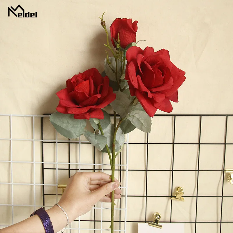 Meldel Artificial Fake Flowers Red Silk Roses Bouquet Small Pink Home Decoration Accessories Wedding Flower Decor | Свадьбы и