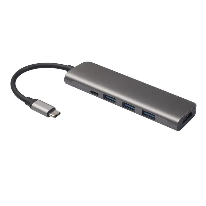 VODOOL 5 в 1 Тип C до 4K HDMI 3xusb 3,0 кабель для быстрой передачи док-станция с PD Порты и разъёмы в офисах на компьютерных столах периферийных устройств 5 в 1 Тип-C концентраторы - Цвет: Grey