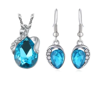 

TZ0006 Necklace Pendant Earrings Jewlery Sets for Women Gift Fahion Crystal Silver Blue Pink