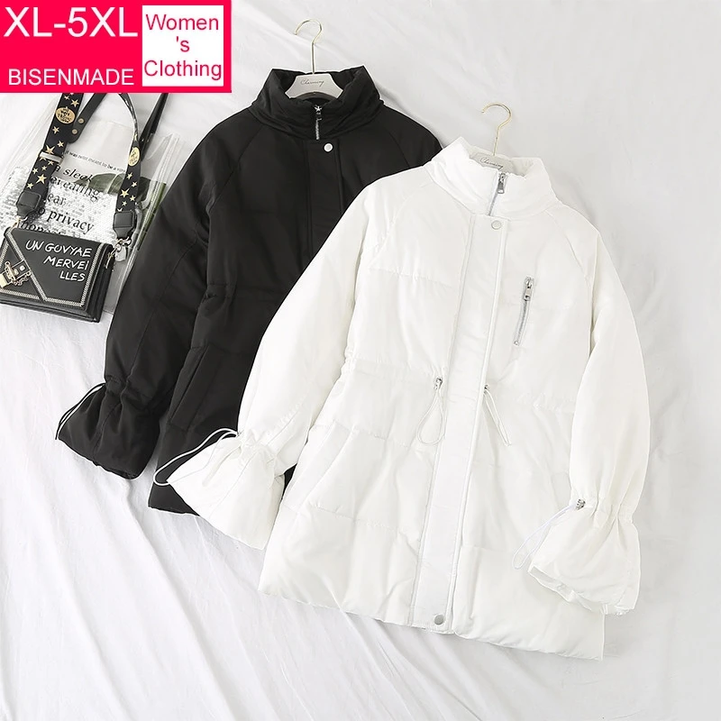 

BISENMADE Oversize women's Down Cotton Jacket 2020 Winter Warm Drawstring Waist Loose Parka Stand Collar Oversize Coat Female