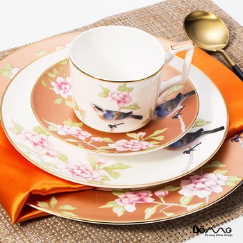 

Export European and American ceramic flower and bird dinner plate flat plate steak plate Western food plate household model