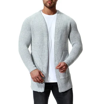 

2020 Spring New Style Fashion Men's Cardigan Coat Europe and America Fashion-Sweater No Buckle Mid-length Mantle Xym013