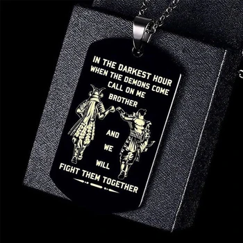 

Vnox In the Darkest Hour When Demons Come Brothers Dog Tags for Men Stainless Steel Pendant BFF Necklaces Fraternal Gift