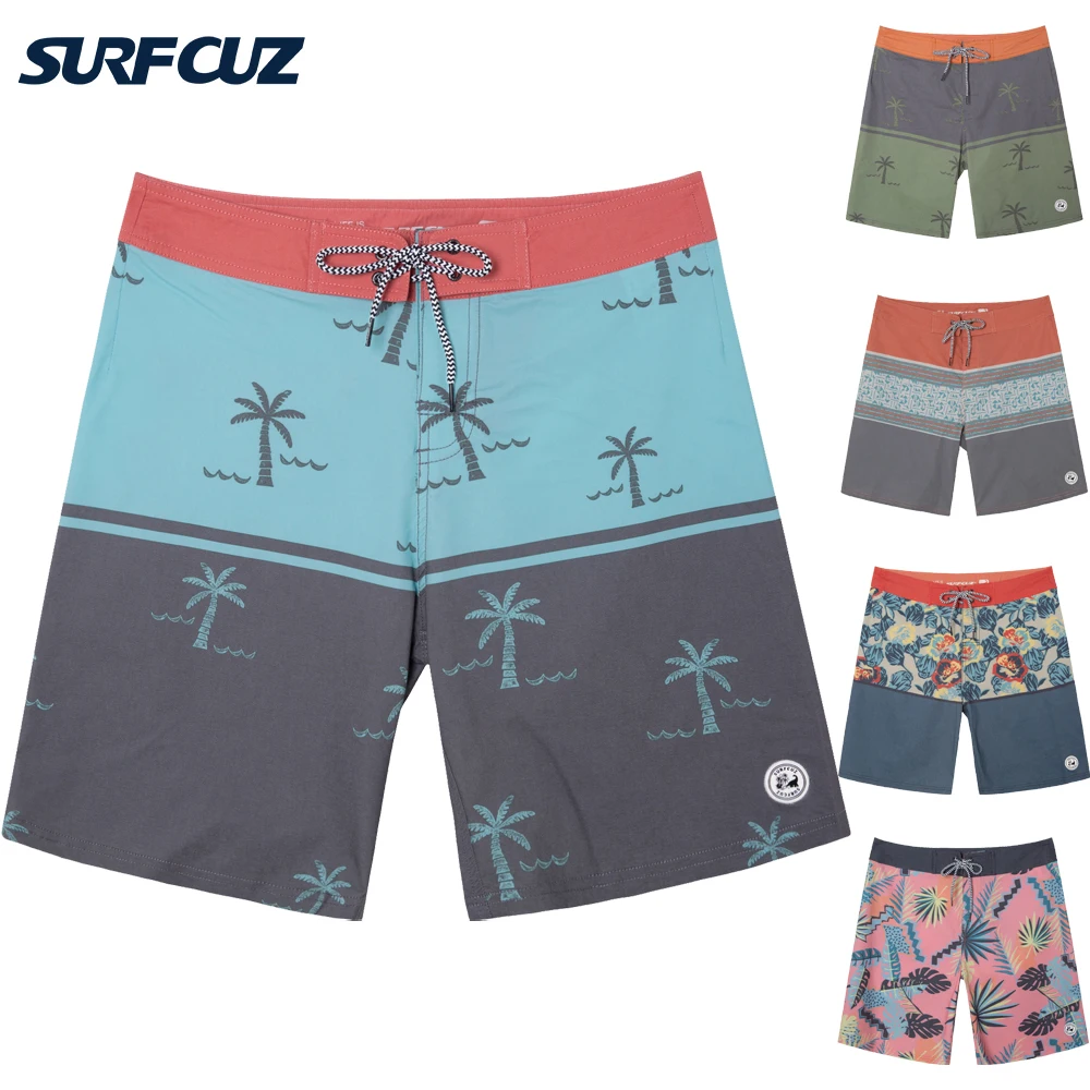 SURFCUZ Men's Vintage Board Shorts 2-way-stretch Summer Swim Short Lightweight Beachwear Swimwear Surf Beach Boardshorts for Men