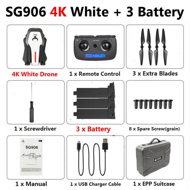 SG906 4K Дрон камера gps 5G WiFi FPV с 4K Ультра прозрачная камера бесщеточный селфи складной gps оптический поток позиционирования Hover - Цвет: White 3B SUITCASE