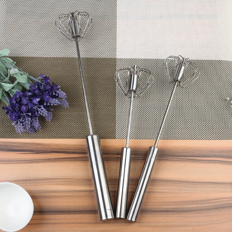 Stainless Steel Semi-automatic Rotating Egg Beater Egg Stirrer Manual Eggbeater Baking Tool