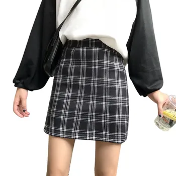 

New Autumn Skirts Womens Fashion Plaid Skirt Femme Single Breaste Faldas Female Casual Women Skirt