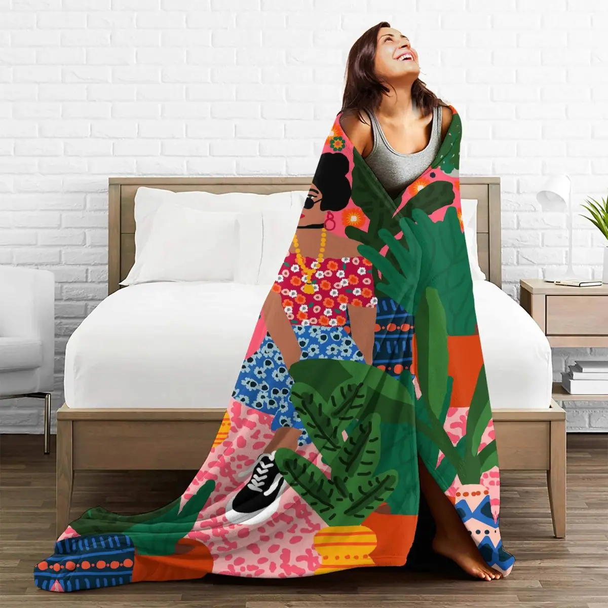 Colorful Flower Minimalist Girl Abstract Vintage Flannel Throw Blankets Rafaela Mascaro Blanket for Sofa Car Soft Be
