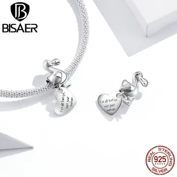 

BISAER Charms 925 Sterling Silver Dodo with Heart Animal Enamel Pendant Beads for Fashion DIY Bracelet Necklace Gift GXC1578