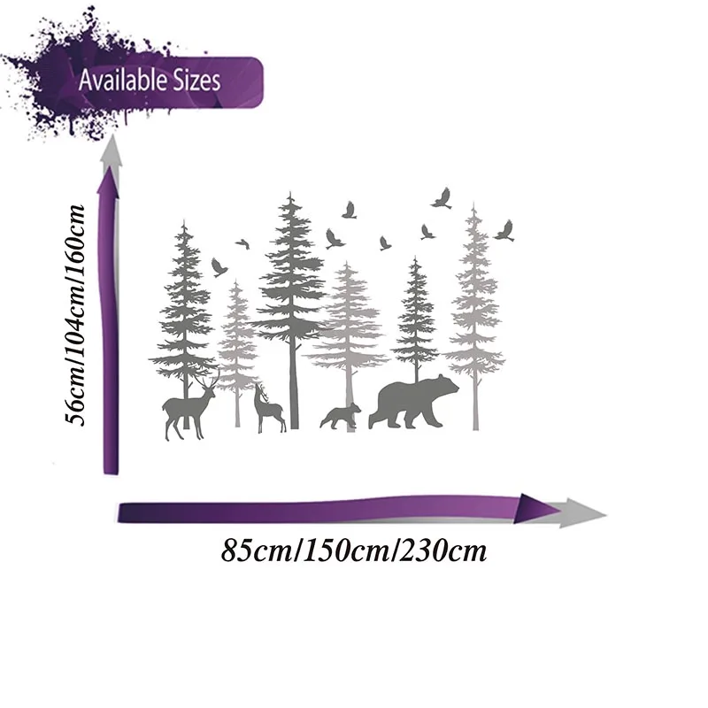 Huge Pine Tree Jungle Animal Wall Sticker Living Room Playroom Forest Tree Woodland Bear Deer Bird Wall Decal Bedroom Vinyl  (1)