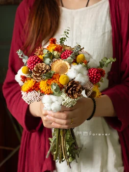 

Imported Preserved Fresh Flower Flower Arrangement with Dried Flowers Kapok Golden Ball Sun Bouquet Boquet Holder Living Room