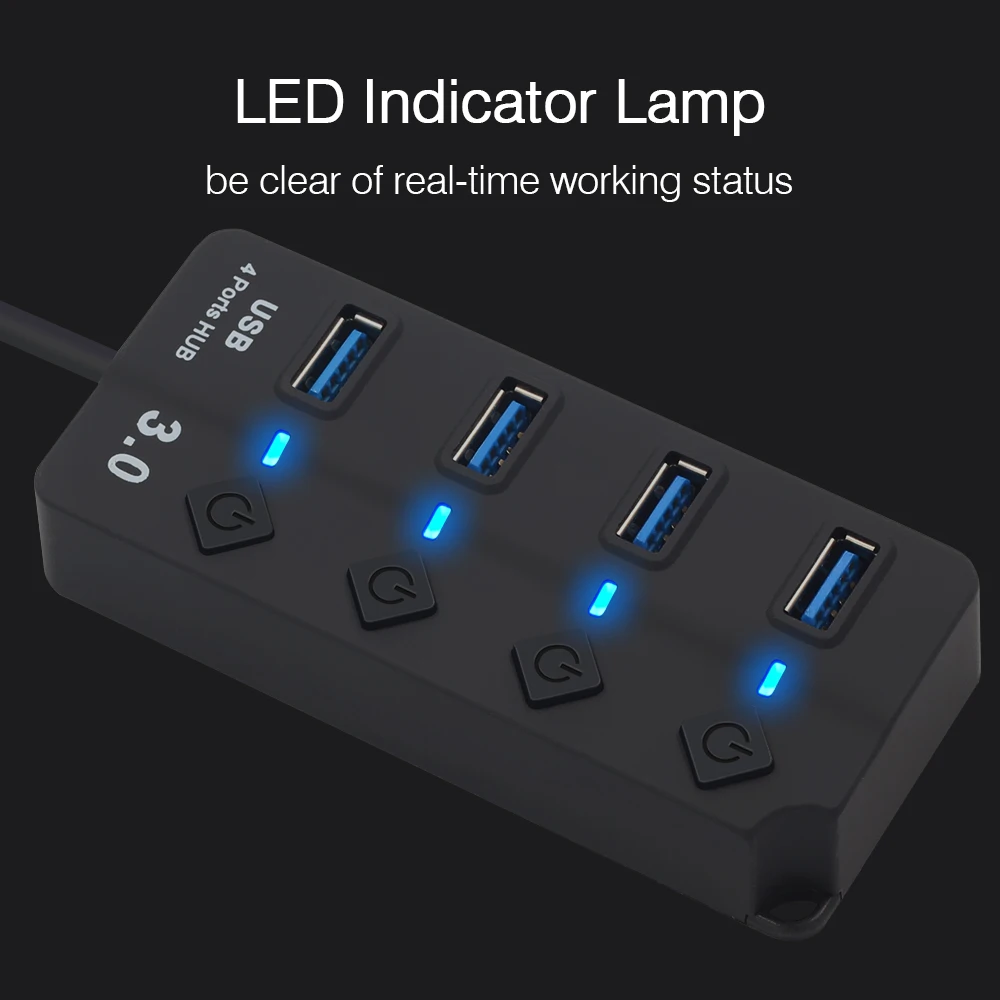 USB 3.0 High Speed Hub 4 / 7 Port USB 3.0 Hub Splitter On/Off Switch with US/EU Power Adapter for MacBook Laptop PC Accessories