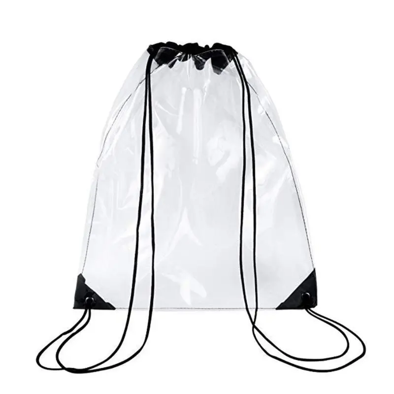 Высококачественная Новая прозрачная завязка рюкзак Cinch Sack школьная сумка спортивная сумка спортивный пакет - Цвет: Черный
