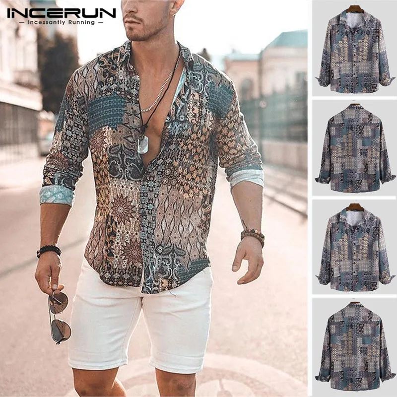INCERUN Print Men Shirt Long Sleeve Vintage Ethnic Breathable High Street Lapel Neck Camisa Chic Hawaiian Men Brand Shirts 2020 INCERUN Print Men Shirt Long Sleeve Vintage Ethnic Breathable High Street Lapel Neck Camisa Chic Hawaiian Men Brand Shirts 2020