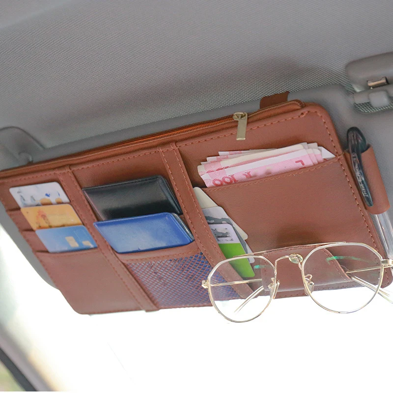 Автомобильный солнцезащитный в форме козырька, для сумок солнцезащитные очки с клипсой Многофункциональный PU солнцезащитный козырек Билл Бизнес держатель для карт автомобильная сумка для хранения ящик для хранения автомобиля универсальный