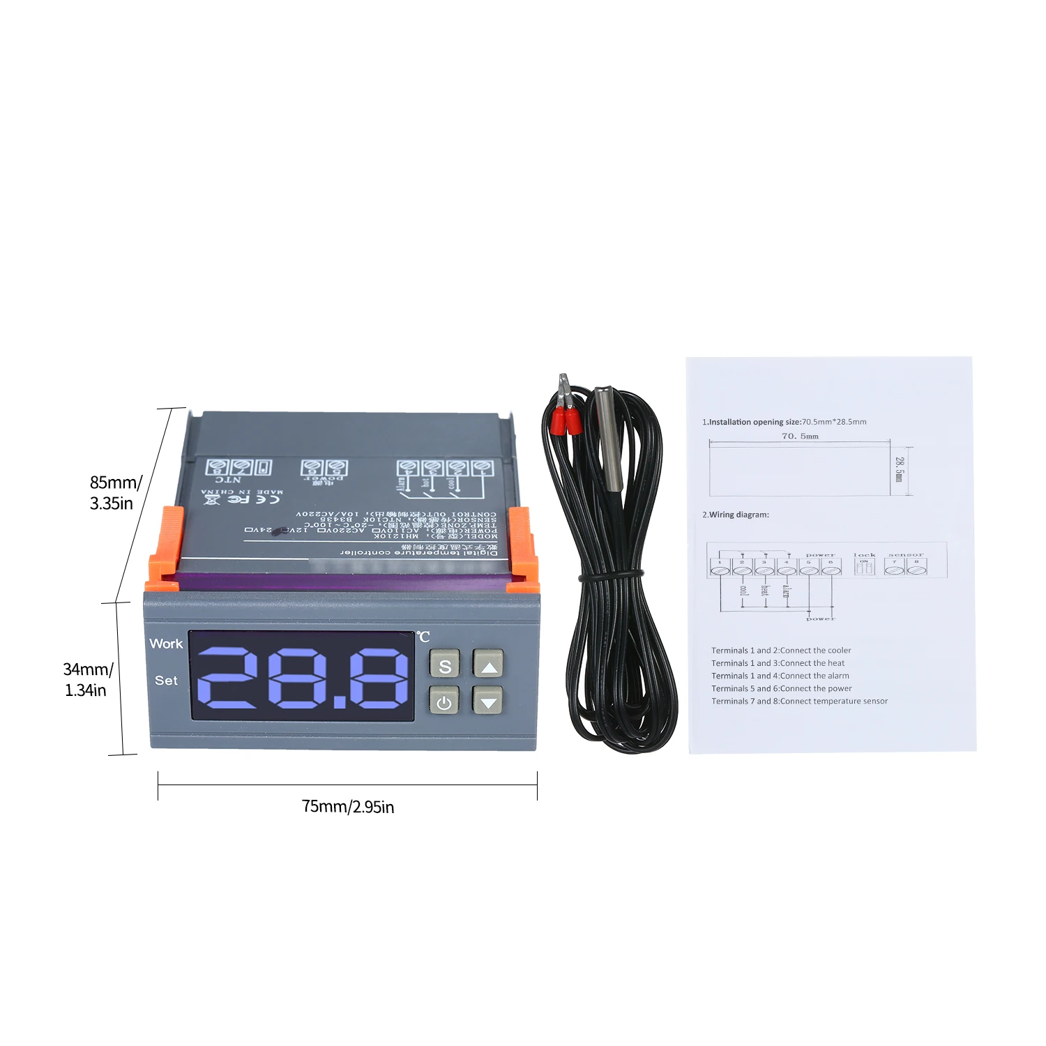 12V-20~100℃ Digital Temperature Controller Smart LED Digital Display Thermostat Heating Cooling Temperature Calibration Control