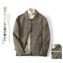Осень и зима новая японская Ретро Мужская двухсторонняя кашемировая шерстяная куртка модная повседневная клетчатая короткая рубашка M-3XL