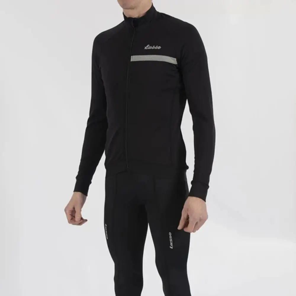 

black LUSSO Cycling Jersey Set Team Winter Fleece Cycling Clothing Keep Warm MTB Bicycle Bib Pants Suit Ropa Ciclismo cycle Set