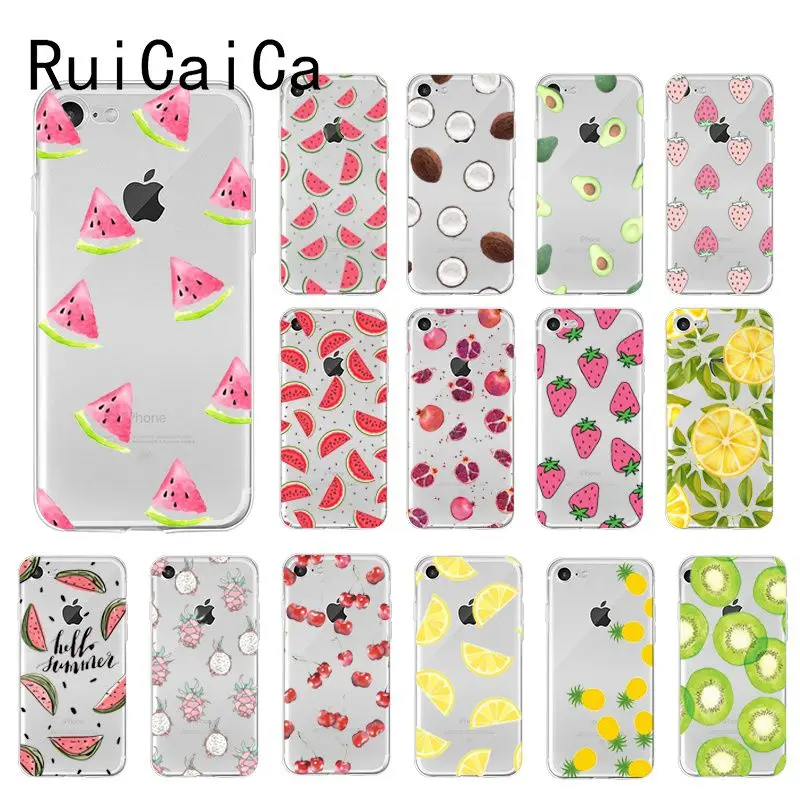 

RuiCaiCa Cute Transparent Summer Fruit watermelon Customer Phone Case for iPhone 8 7 6 6S Plus X XS MAX 5 5S SE XR 10 Cover
