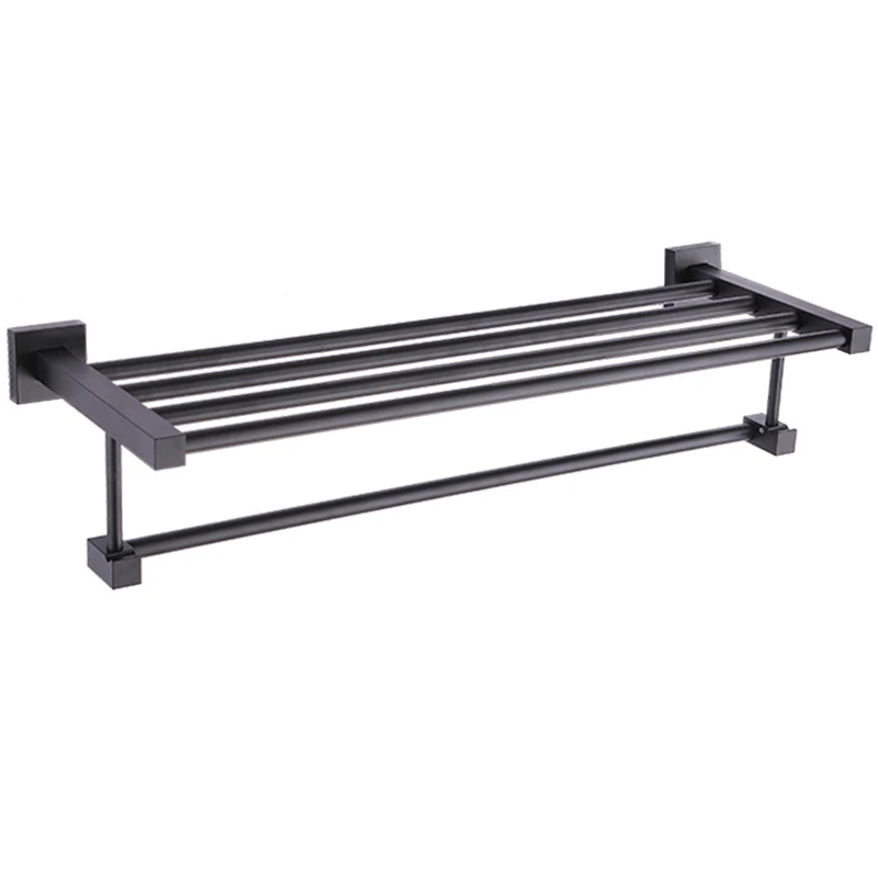 

HHO-Black Towel Rack Black Us Style Bathroom Towel Shelf Bath Bathroom Rack Bathroom Towel Holder Black Double Towel Shelf