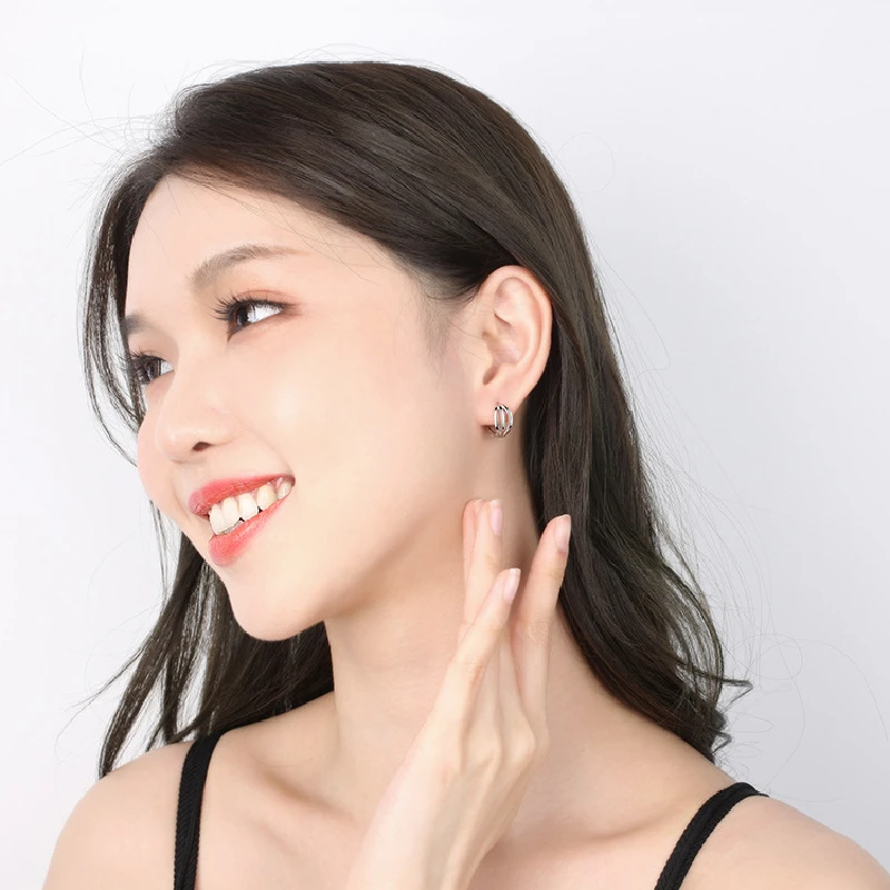 KOFSAC Fashion 925 Sterling Silver Earrings For Women Temperament Glossy Three Sides Ear Buckle Jewelry Lady Birthday Party Gift