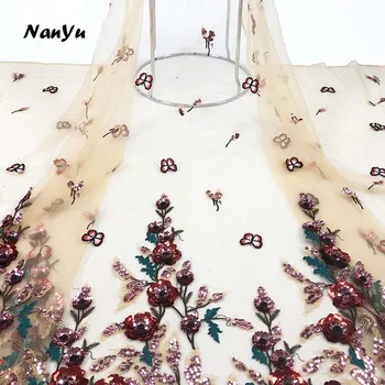 

Beautiful Sequins Lace Fabric Butterfly Embroidery Lace French Bridal Fabrics With Beaded