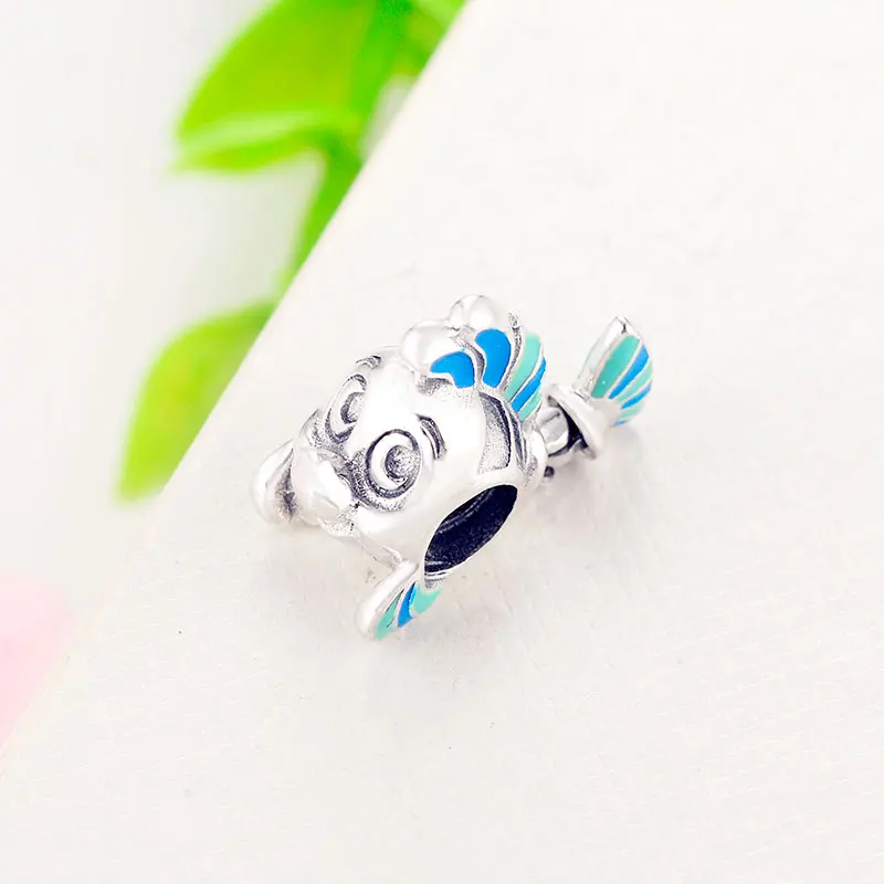 Серебро 925, сделай сам, ювелирное изделие, подходит для оригинала Pandora, шарм, браслеты Русалочка, камбала, шарм,, Стерлинговое Серебро, рыба, бусины
