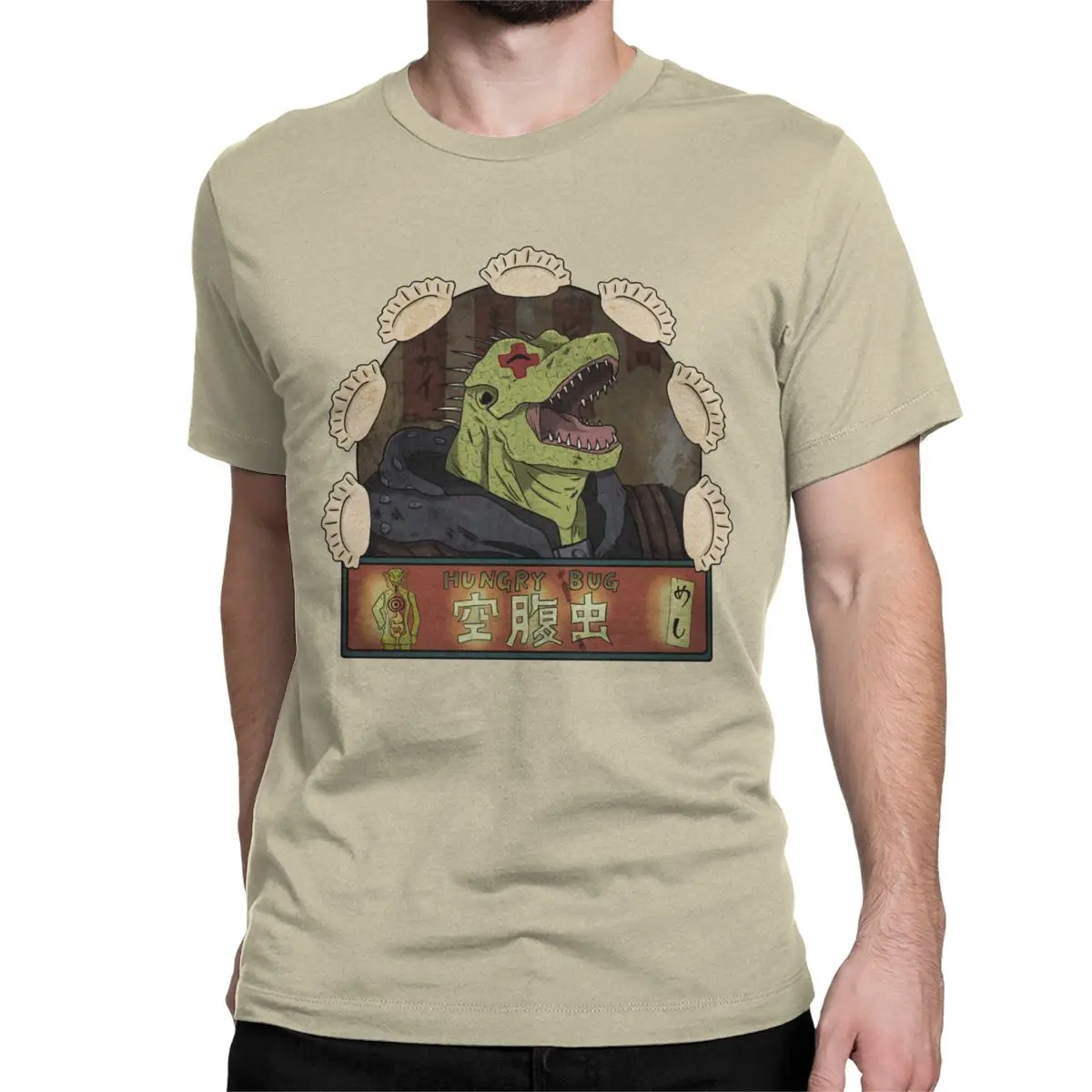 Hungry Bug Gyoza Anime Gothic T-Shirts for Men - 100% Cotton Short Sleeve Tee, Large Size