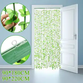 

90x180cm/90x220xm 16 Waves Door Curtain Fly Screen Green Leaves Hanging Curtain For Home Living Room Porch Partition Curtains
