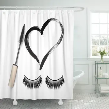 

Eyelash False Eyelashes Mascara Brush and Black Grunge Swatch in Heart Shape Woman's Cosmetics Eyeliner Shower Curtain