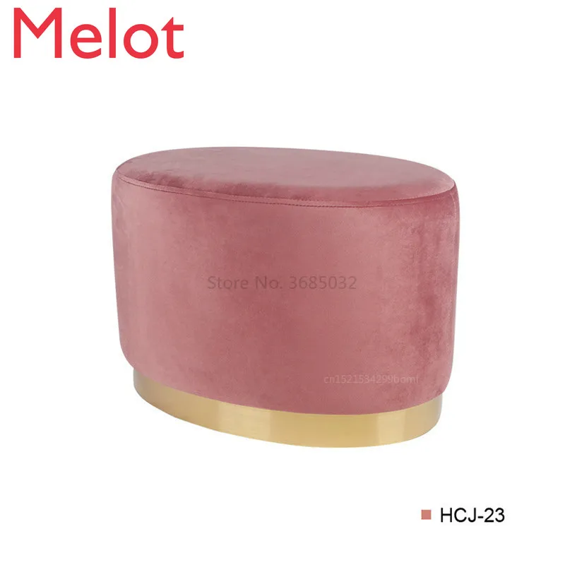 

Nordic Retro Luxury Golden Iron Home Stool Ottoman Dressing Chair Metal Footstool Soft Velvet Fabric Child Bed Living Room Sofa