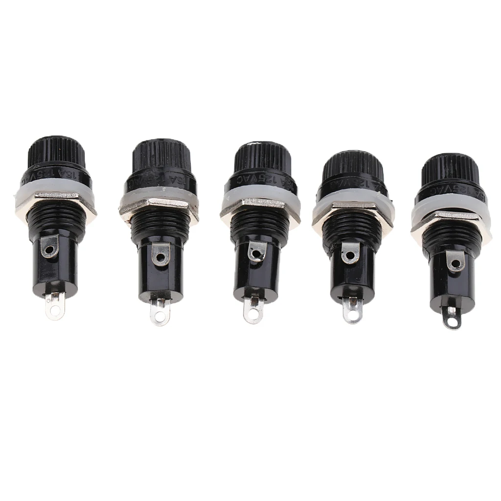 Black 5 Pieces AC 15A 125V 10A 250V Screw Cap Panel Mounted 5x20mm Fuse Holders Fit for: 5 x 20mm / 0.2 x 0.8 Fuses