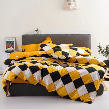 

Magic square yllow color Bedding Sets Duvet Cover Pillowcase Flat Bed Sheet bed linen King Queen Double Full 4pcs,Single