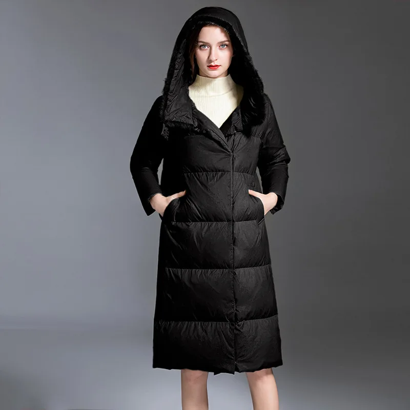 

Shuchan Down Coats Jackets Warm Woman Down Parka 90% White Duck Down Thick Wide-waisted Hooded Womens Down Coats with Real Fur