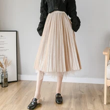 Beiyingni миди юбка женская зимняя Высокая талия Нерегулярные сплошной Цвет плиссированные юбки бархата золотого цвета в Корейском стиле; юбка в стиле "Ретро" Повседневное Faldas
