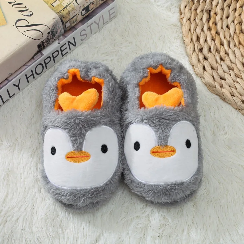 2021 Winter Cute Penguin Kids Slippers Comfortable Baby Warm Cotton Shoes Boys And Girls House Indoor Animal Plush Slippers extra wide children's shoes Children's Shoes