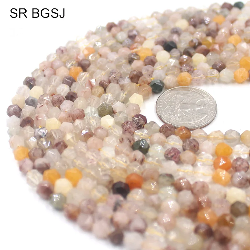 Free Shipping 6mm 8mm 10mm Faceted Round Polygonal Gems Genuine Natural Stone Mixed Rutilated Quartz Beads Strand 15&quot|bead strands|quartz