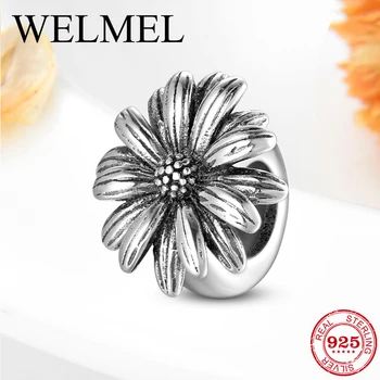 

925 Sterling Silver Daisy Flower Stopper Spacer Beads Charm Fit Original European Bracelet Bangles DIY Fine Silver 925 Jewelry