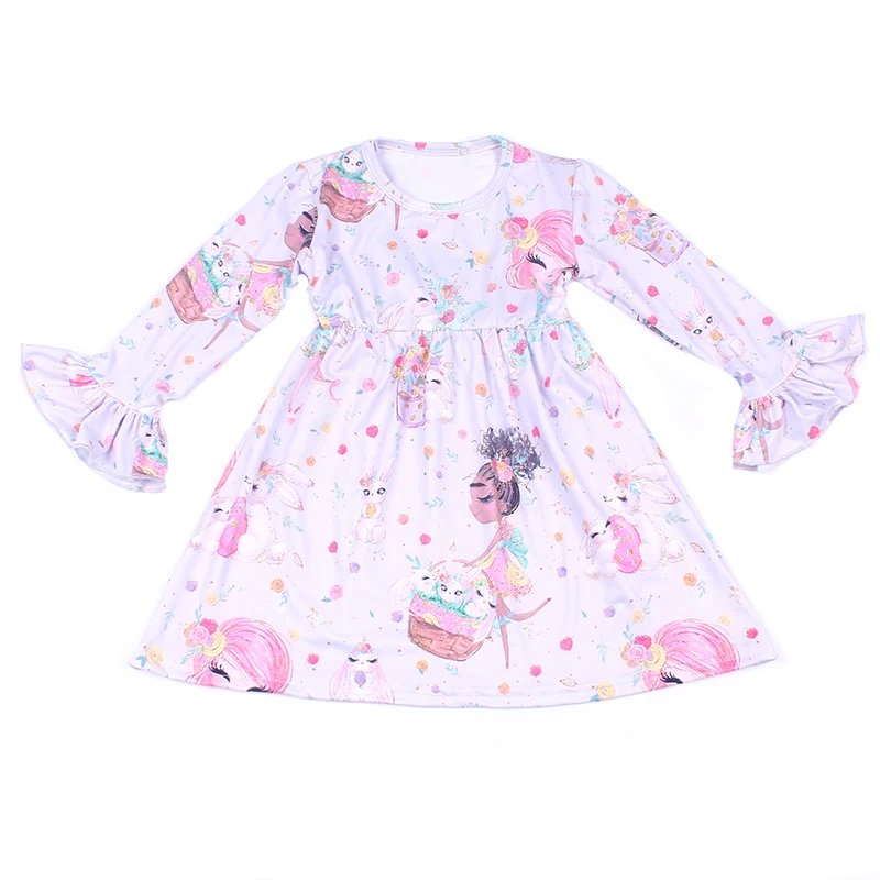 Пасхальное платье для маленьких девочек; милое платье принцессы с длинными рукавами и принтом кролика для девочек; пасхальное платье с рисунком кролика и яйца - Цвет: 4