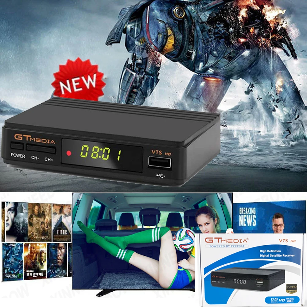 Горячая Распродажа GTmedia V7S HD сервер HD цифровой приемник+ Бесплатный один год cccam+ USB wifi используется в Европе, Испании, России спутниковый декодер