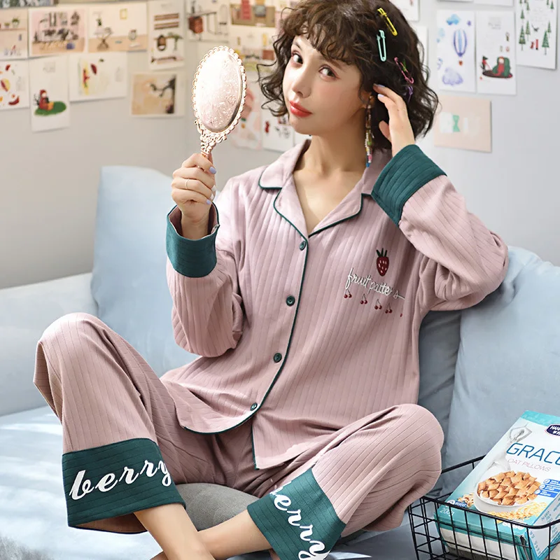 Новая осенне-зимняя одежда для сна, комплекты из 2 предметов для женщин, хлопковые пижамы с отложным воротником, домашняя одежда мягкого размера плюс, пижама, пижама XXXL