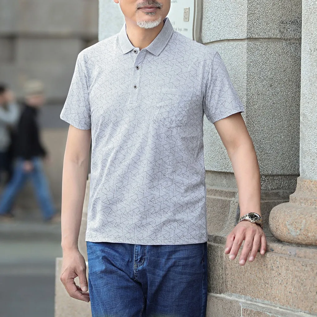 Vogue Camisas Hombre Повседневная летняя рубашка для мужчин среднего возраста тонкий короткий рукав карман отложной воротник рубашки