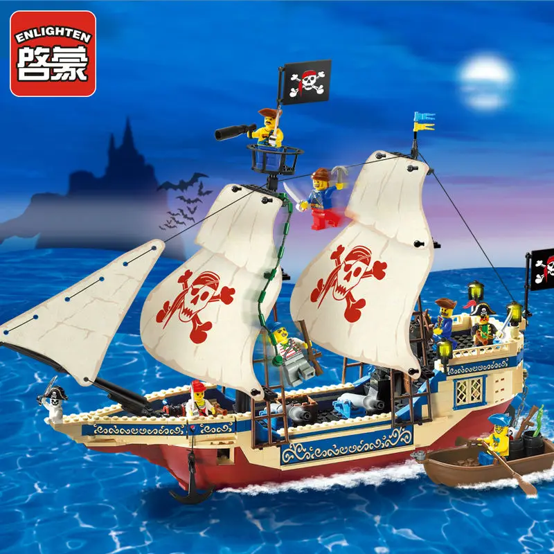 

Enlighten 311 487PCS Pirate Series Pirate Ship Weapons Boat Legoingly Building Blocks Sets Christmas Bricks Gift For Boys Children