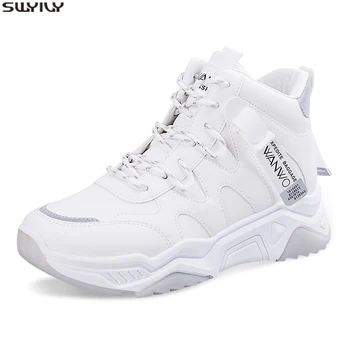 

SWYIVY PU Chaussures Femme Chunky Sneakers For Women Casual Shoes 2020 Spring High Top Women White Shoes Breathable Ladies Shoe