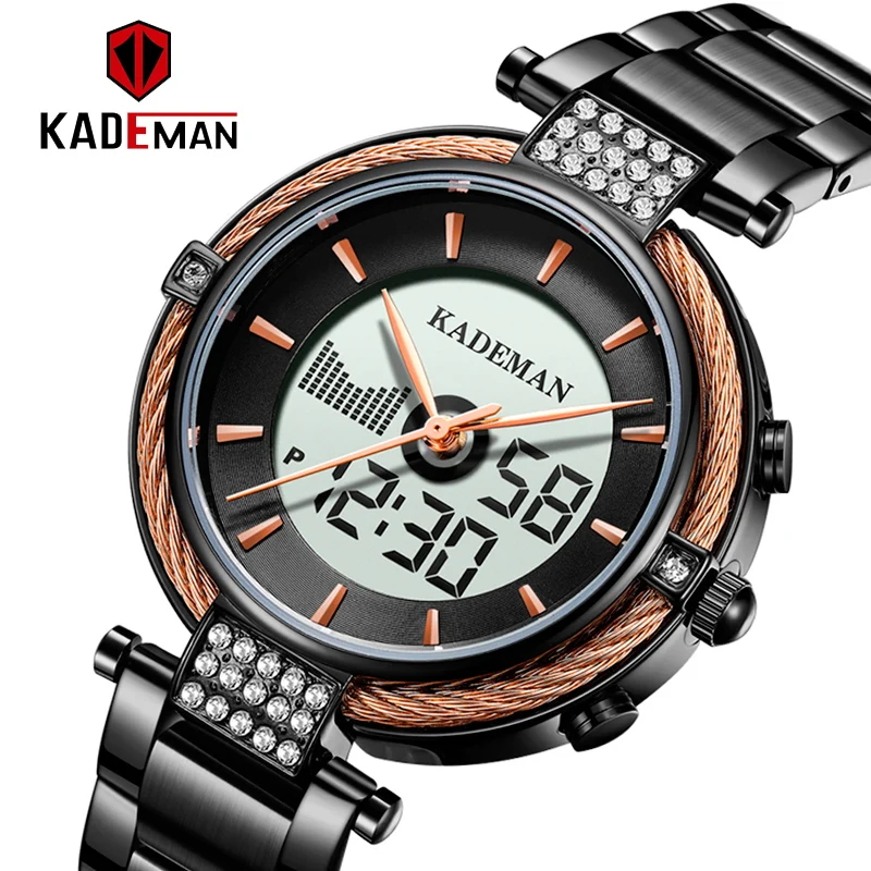 Новые женские кварцевые часы KADEMAN с цифровым ЖК экраном 2021 роскошные деловые