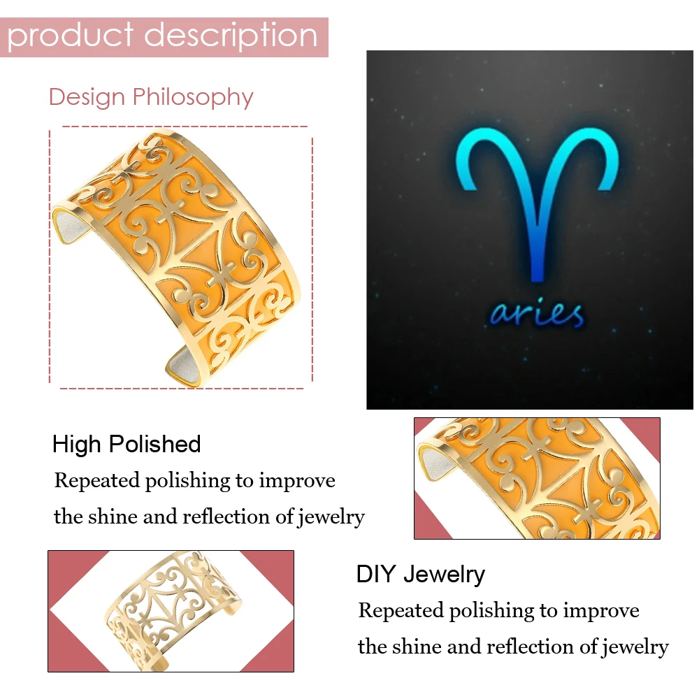 Cremo Aries браслеты из нержавеющей стали, женские браслеты, браслет 40 мм, двусторонний кожаный ремешок, широкий Браслет-манжета, золотой