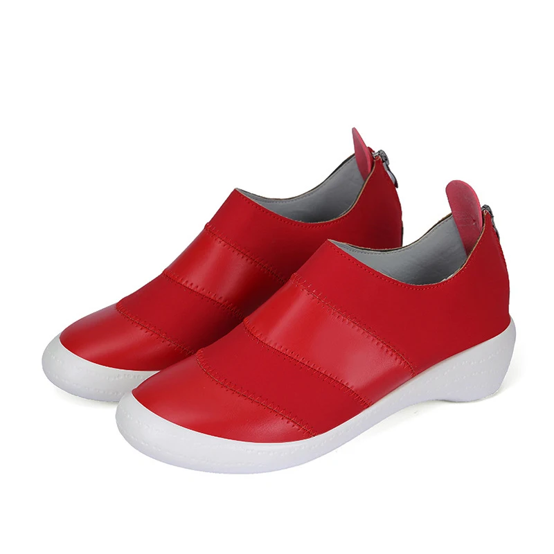 Женские Лоскутные туфли-лодочки; Женская Удобная обувь для отдыха на средней танкетке с молнией; женская обувь размера плюс; коллекция года; сезон осень - Цвет: Red