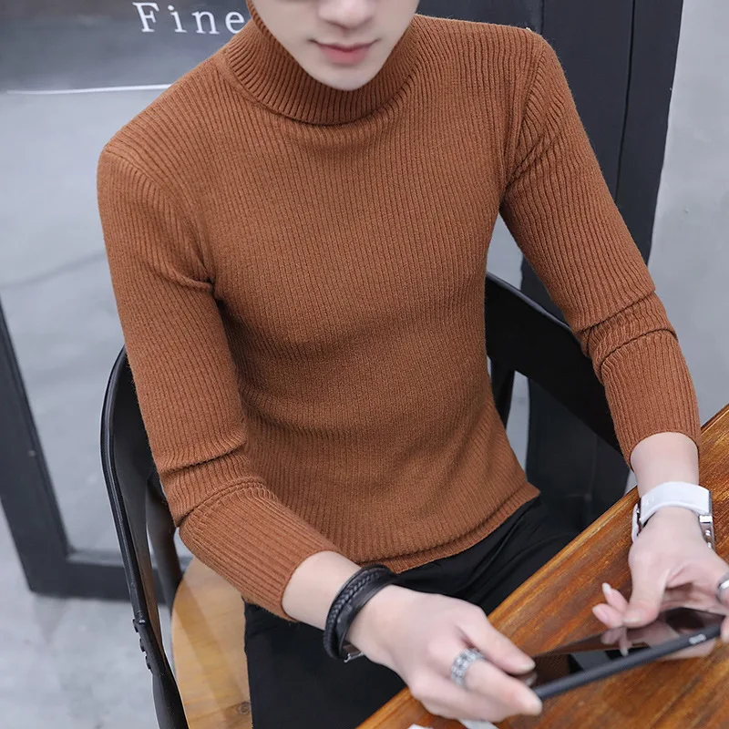 

Simple Winter Thick Sweater Men Solid Warm Sweaters White Black Grey Brown Clothes S M Pullover Mens 2019 New Turtleneck Stripes
