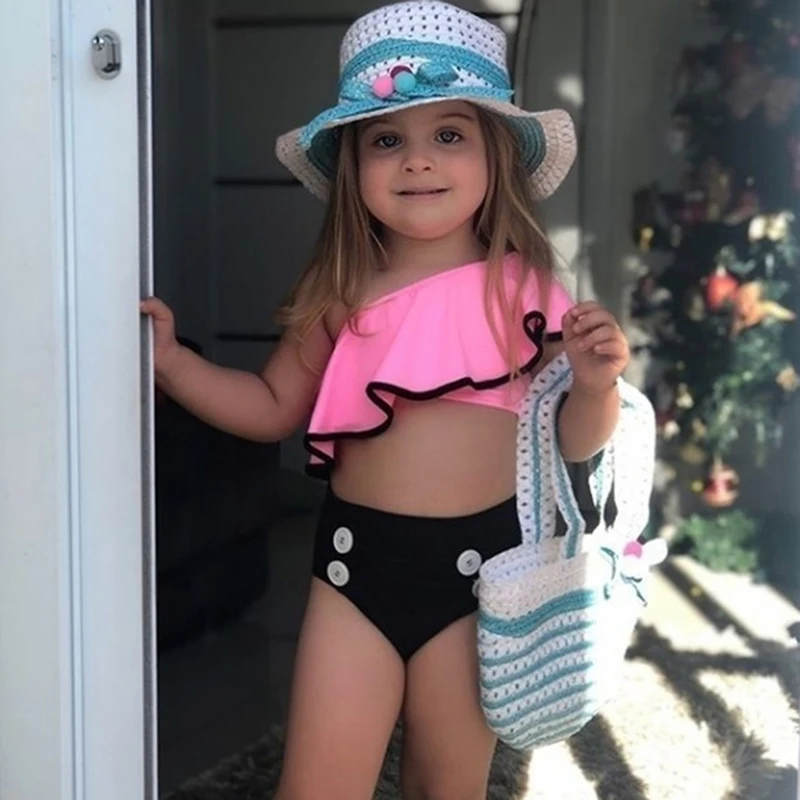 

Girls two-pices Suit Bilkinis Set Summer Mini Solid Color Swimwear Bilkinis Elastic One-shoulder Swimming Clothing Girl Bilkinis